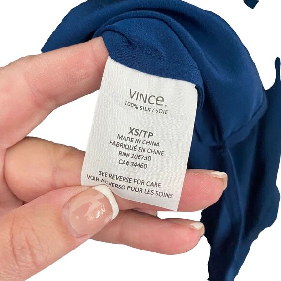 VINCE XS Top Military Blouse Blue Bird 100% Silk Long Sleeve Button - Picture 8 of 11